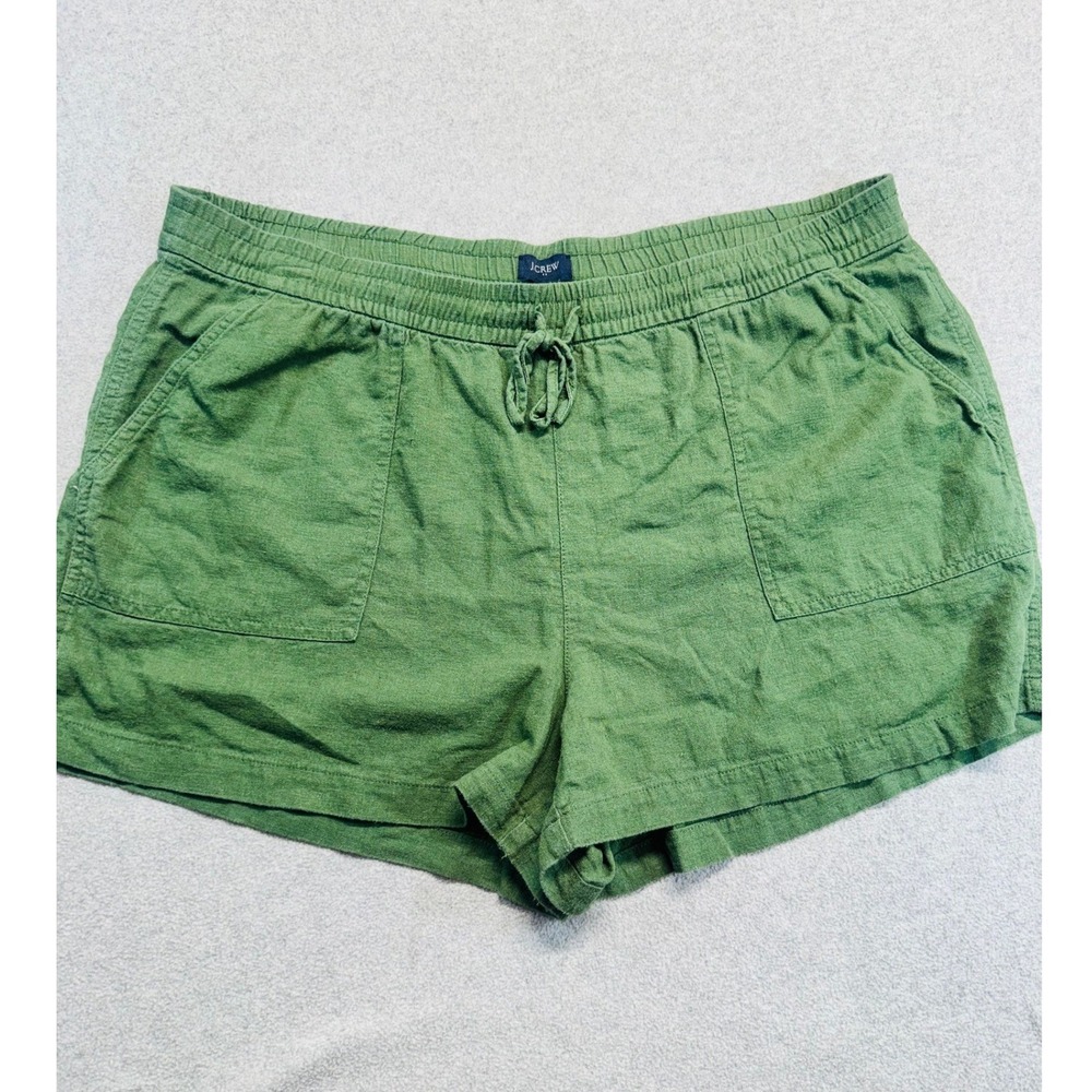 J.Crew Seaside Shorts Womens Large Green Linen Blend‎ Drawstring Casual Summer
